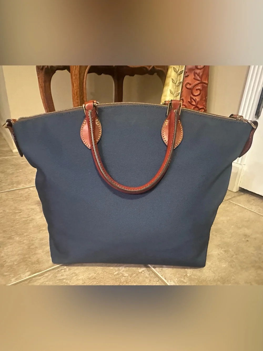 Dooney & Bourke Periwinkle/Cornflower Blue Nylon Large Pocket Satchel